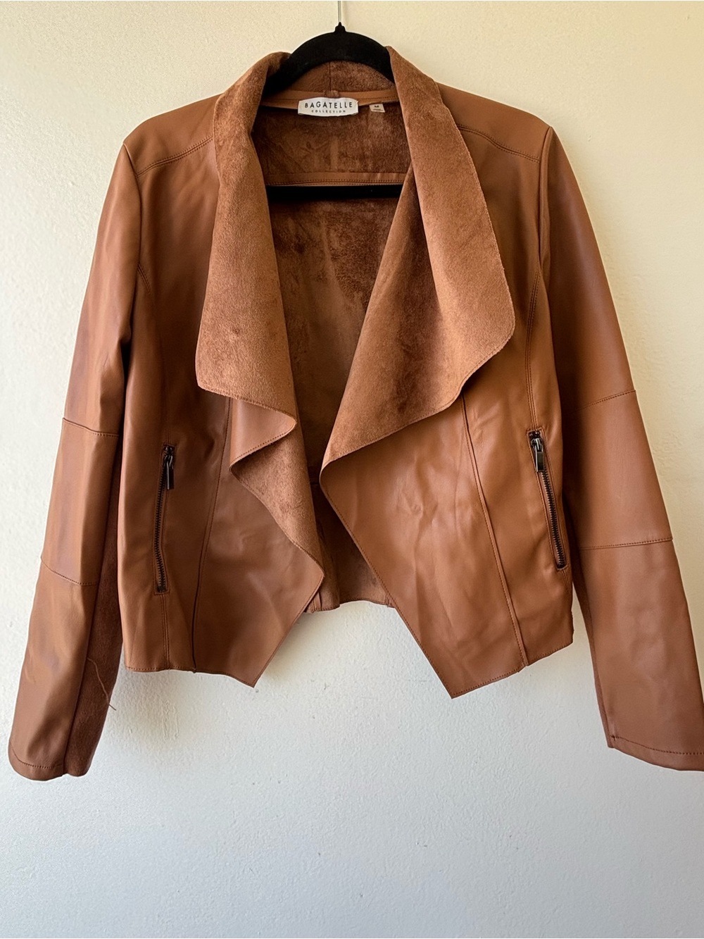 bagatelle Tan Faux Leather Open Drape Jacket